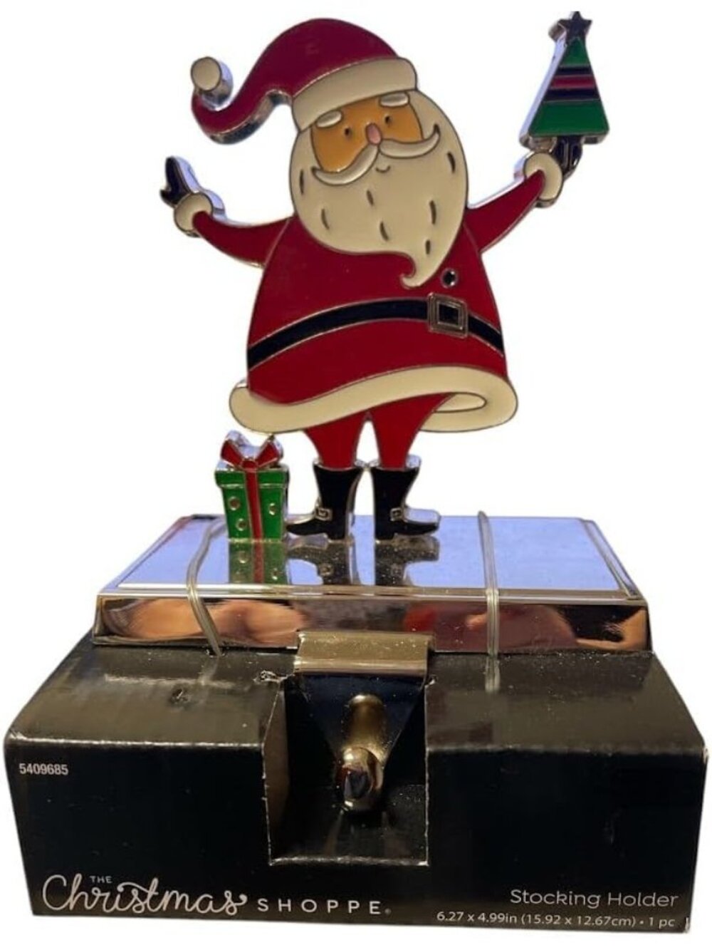 Santa Stocking Holder - The Christmas Shoppe - Metal With Gift & Tree Design - 6